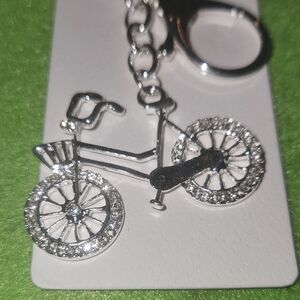Isabella Silver Bicycle Bag Charm / Keychain With White Stones